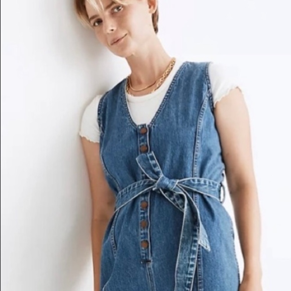 MADEWELL BELVOIR DENIM SLEEVELESS TIE WAIST JUMPSUIT SIZE LARGE